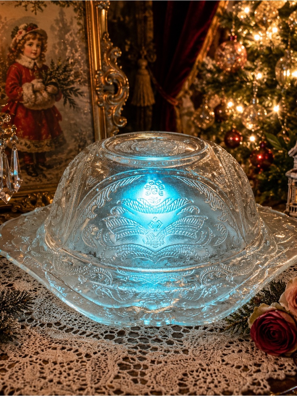 Federal Madrid Depression Glass Fairy Lamp Clear Vintage Glass Decor